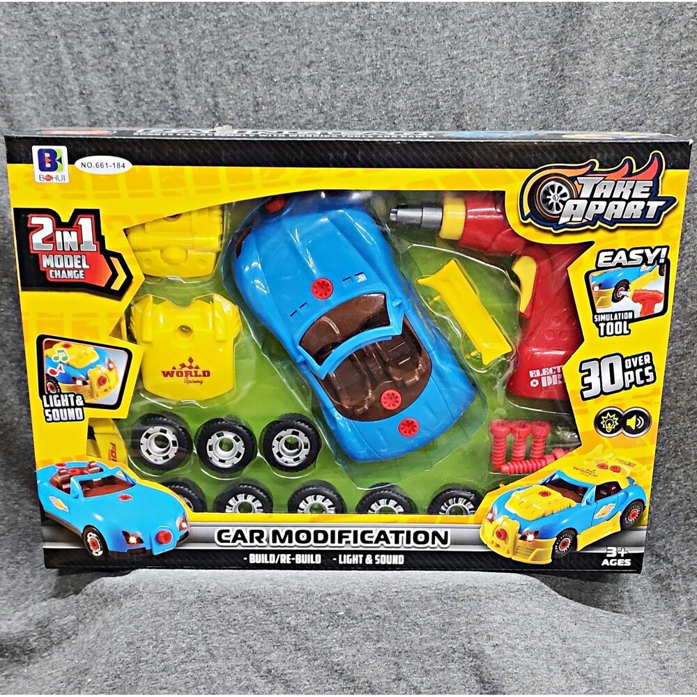 Car Modification Take Apart Building Set, 30+ Pcs, Light & Sound Age 3+ NIB